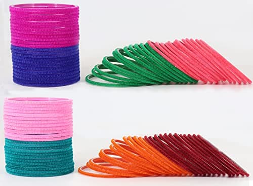NMII Glass with Velvet worked Glossy Finished Bangle Set For Women and Girls, (F9_Velvet-(7)_Multicolour_2.8 Inches), Pack Of 144 Bangle Set 5