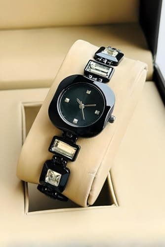 styledose Luxury Round Dial in Square case with Ston Studded brecelet Strap Quartz Analogue Wrist Watches for Women's & Girls&Miss&Ladies (Black) 3