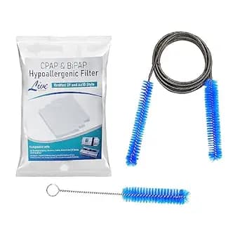 Live Equip CPAP Cleaning Brush + Hypoallergenic Filter | Combo Pack | Compatible with ResMed S9 Air 10 AirSense 10 | Complete CPAP Maintenance Kit