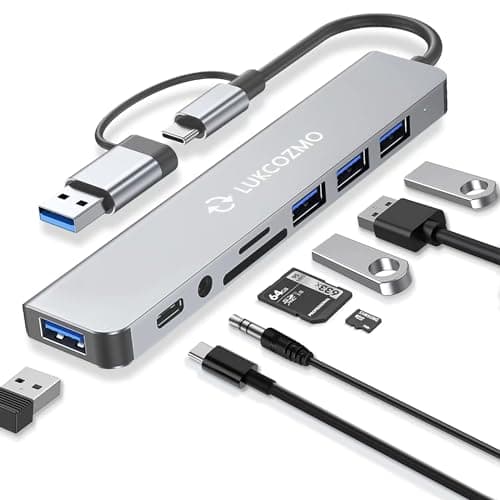LUKCOZMO USB Hub USB C Hub USB Splitter 7 in 1 USB Extender with 4 USB Port 1 USBC Port TF/SD Card Reader Audio Output Compatible with MacBook/Pad Pro/Dell/HP Laptop/Phones…