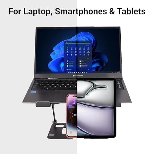 ZEBRONICS NS3500, Foldable Laptop Stand, with Mobile Stand, Upto 17 inch Compatible, Multi-Angle Adjustment, Anti-Slip Silicone Pads, Carbon Steel Body, Anti-Rust, for Laptop, Smartphones and Tablets 3