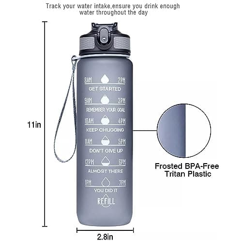 Aegon Gym Water Bottle Sports (BPA Free), Motivational Time Marked Sipper Bottle for Gym, Office, School | Stylish Gym Bottle for Men & Women | Leak Proof Sports Shaker 1 liter (Tritan, Black) 3