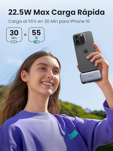 UGREEN 5000mAh Power Bank Built-in USB C Port, Portable Charger 22.5W Fast Charging with Stand, LED Display, Portable Battery Compatible with iPhone 15 iPad Pro Galaxy Pixel Black 3