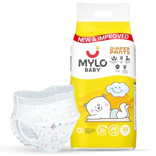 Mylo Baby Diaper Pants Medium (M) Size 7-12 kgs (38 count) Leak Proof | Lightweight | Rash Free | Upto 12 Hours Protection | ADL Technology | with Aloe Vera Lotion