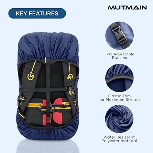MUTMAIN Waterproof 55L to 75L Rain Cover for Rucksack Backpack Bag, Suitable Bags for Hiking, Camping & Trekking XL Bag, Two Side Adjustable Buckle and Elastic Protect from Rain and dust, Navy blue 2