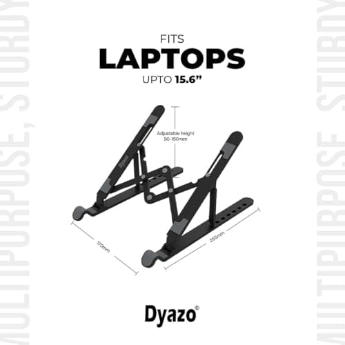Dyazo ABS Plastic Laptop Stand Height & Angle Adjustable | Foldable | Portable | Laptops Raiser Compatible for MacBook, Lenovo, HP, Dell & Other notebooks Upto 15.6 inch (Black) 2