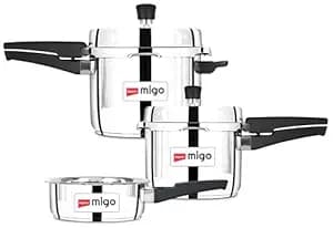 Impex Migo 2,3,5 Litres Stainless Steel Pressure Cookers IFC 235 SS 2,3,5L Induction Base With Outer Lid, stainless steel Pressure cookers Combo with 5 Years Warranty