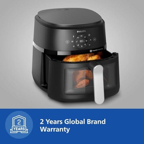 PHILIPS Air Fryer NA231/00 with touch panel, uses up to 90% less fat, 1700W, 6.2 Liter, with Rapid Air Technology (Black),Cooking window, Extra Large 3