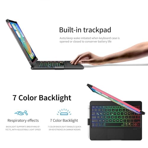 BESTOR Tablet Keyboard Case with Touchpad – 360° Rotatable Backlit Bluetooth Keyboard Cover with Trackpad, Magnetic Detachable Case, Compatible with 2020/2022 Air Tablet – Rainbow LED, Black 4
