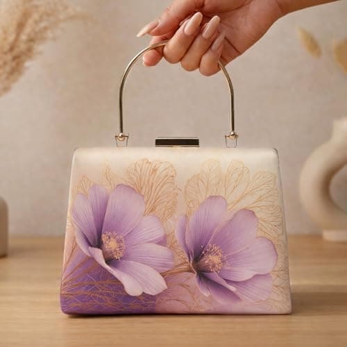 Artklim Printed Blush Pink Embroidery Bag for Women with Detachable Chain Strap | Designer Wedding Festive Evening Handbag 4