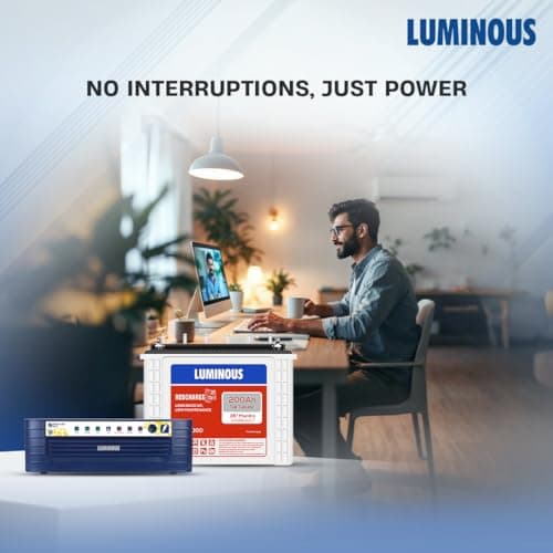 Luminous Inverter & Battery Combo for Home, Shop & Office – Hercules 1600 (1500VA/12V) Sine Wave Inverter +RC25000 200Ah Tall Tubular Battery | 36M Warranty on Inverter & Battery 5