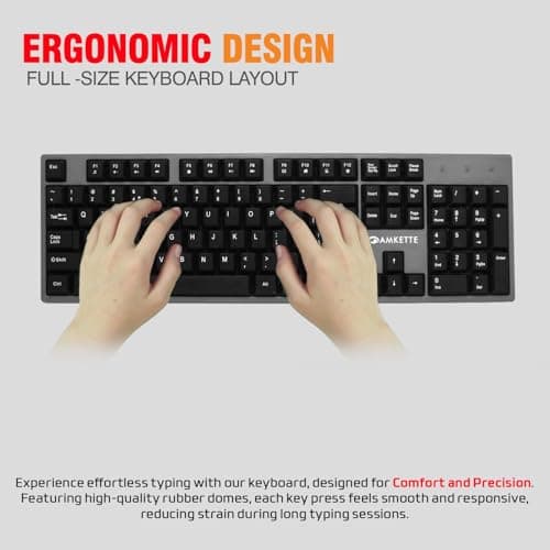 Amkette Lexus Neo Keyboard Mouse Combo Wired for Laptops, PCs, & USB-Compatible Devices | UV-Coated, Long-Lasting, Anti-Fade Keys | Spill-Resistant Design | Multimedia Keys | Comfortable Typing (Grey) 2