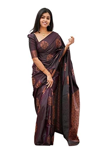 Yashika Women's Banarasi Cotton Silk Jacquard Saree (MUDRA Purple