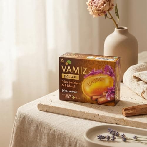 VAMIZ Golden Sandalwood & Patchouli Gel Bar Soap – Luxury Moisturizing Bath Soap for Men & Women, Soft Smooth Skin, Long Lasting Fragrance, Nourishing Cleansing Bar (pack of 4) 4
