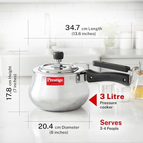 Prestige 3 Litre Aluminium Nakshatra+ Svachh Innerlid Pressure Cooker Handi|Deep lid for spillage control|Virgin Aluminium|Induction Compatible|Metallic Safety Plug|5 Years warranty|ISI Certified 3