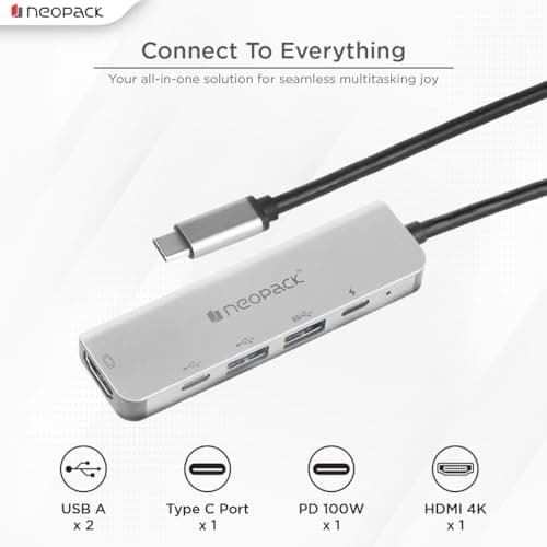 Neopack 5in1 USB C Hub Multiport Adapter with HDMI 4K 30Hz, 100W PD Fast Charger, USB-A 5Gbps Data Ports, for MacBook Pro, MacBook Air, iPad Pro, XPS & More 3