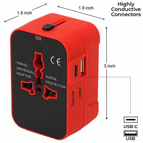 rts 224+ Countries Universal Travel Adapter with USB-C Type C & USB International All in One Travel Adapter, Universal Travel Essentials with 2.4A Universal Adaptor, for Phone, Laptop, Mobile, Tablet 4