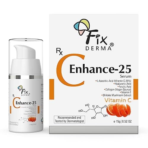 Fixderma 25% Vitamin C Serum for Face, C" Enhance for Glowing Skin, Anti Aging Face Serum for Unisex Reduces Fine Lines, Wrinkles & Age Spots, Skin Brightening & Lightening for Face, 15ml
