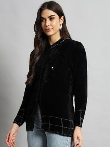 eWools Woolen Fullsleeves Cardigans Sweater for Women (Black, Large) 3