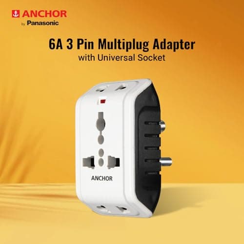 ANCHOR 6A 3 Pin Multi Plug Socket Travel Adapter with Universal Socket, 3 Pin Multi Plug Extension Socket (White - PK2) 6