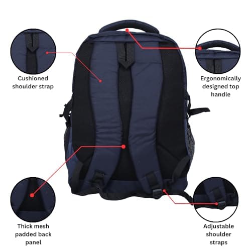 45 liter Large Capacity School & College Backpack for Boys & Girls | Student Bag with Padded Laptop Compartment & Attached Rain Cover | 4 Multi-Compartment, Comfortable, Durable, Bottle Pocket (Blue) 4