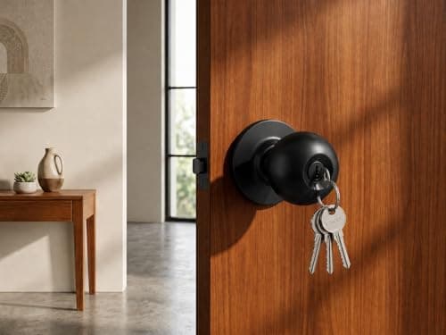 Heavy Duty Door Lock with 3 Keys | Black Cylindrical Lock/Tubular Door Knob/ 30mm to 50mm Door Thickness/Lock for Main Door, Bedroom & Office (Matt Black, with Key)