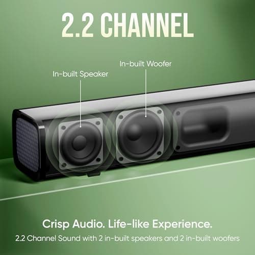 Mivi Fort Q80 Soundbar with 80W Surround Sound, 2.2 Channel soundbar with 2 in-Built subwoofers, Multiple EQ and Input Modes, Remote Accessibility, Bluetooth v5.2, Made in India Sound bar for TV 2