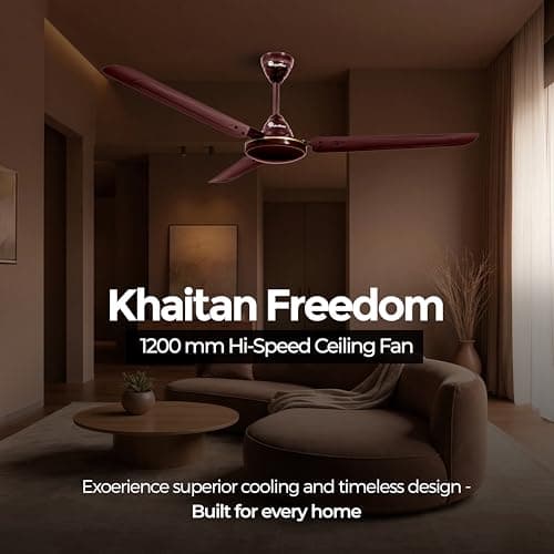Khaitan Freedom - 1200mm Hi-Speed Ceiling Fan | BEE Star Rated | Durable | Superior Air Delivery | Energy Efficient | Rust Resistance | Decorative fan for Rooms | 2-Years Warranty | Brown - Pack of 1 5