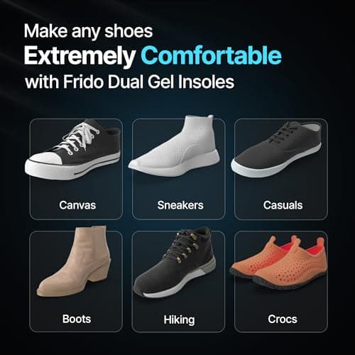 Frido Dual Gel Heavy Duty Trimmable Insoles | For Loose Shoes or Replacing Existing Insoles | Thick Shoe Inserts | Extra Comfort and Support | Proudly Made in India | (Size 8-13 UK) - Pack of 1 Pair 6
