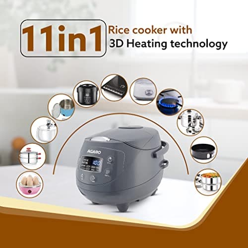 AGARO Imperial Electric Rice Cooker, 2L Ceramic Coated Inner Bowl, 500 gms (approx. 3.5 cups) raw rice, Steam Basket, 8 Preset Cooking Function, Advanced Fuzzy Logic, 24Hrs Keep Warm Function, 350W 4