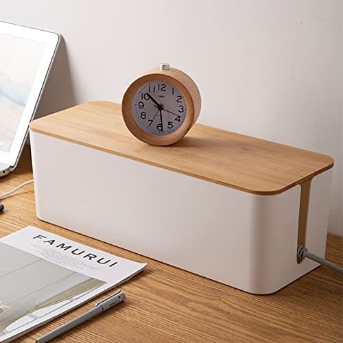 TIPAKKA cable wire organizer box cable manager box for office,home (wooden, white big) size: 40.5 * 15.7 * 13.6 cm 2