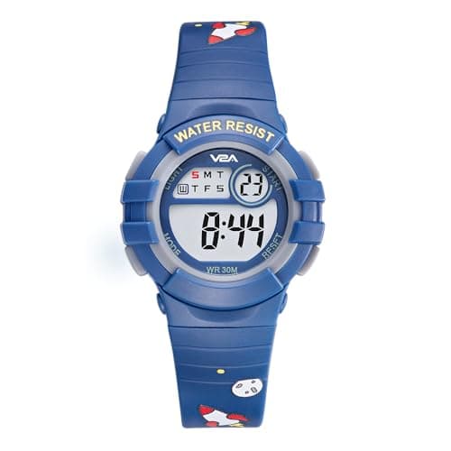 V2A Resin Cartoon Print Kids Watch - Gifts For Boys Age 3-10 For Multi-Functional 30 M Waterproof Digital Sports Watches For 3 4 5 6 7 8 Year Old Boys And Girls (Rocket-Blue)
