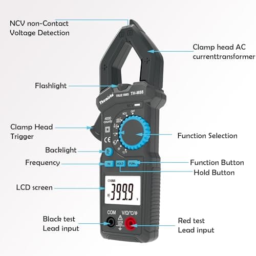Themisto TH-M88 AC Current, True Rms Digital Clamp Meter (600A,4000 Counts), Black 4