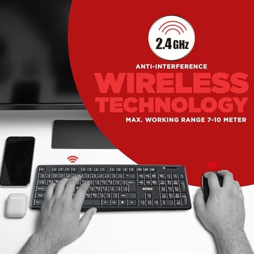 Intex 2.4GHz Wireless Keyboard and Mouse Combo | 104 Keys, 4 Button Mouse | 1600 DPI | 10M Range, Nano USB Receiver Plug & Play | Ergonomic & Soft Keys (Black) 3