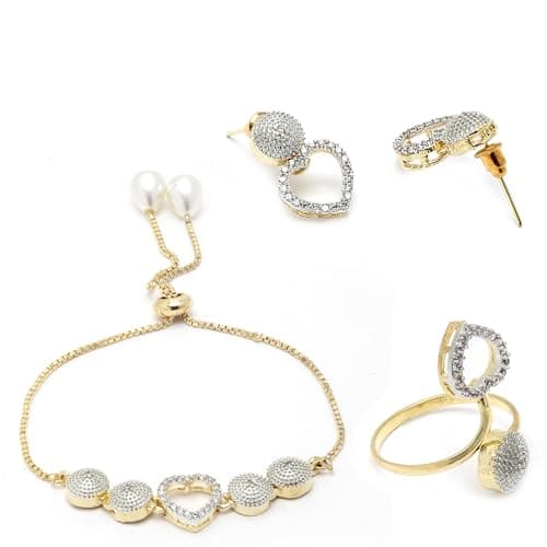 ZENEME Jewellery Set American Diamond Heart Shaped Necklace Set with Earrings, Bracelet and Ring Jewellery for Girls and Women 5
