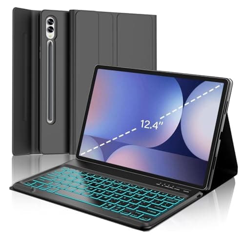 typecase Keyboard Case for Samsung Galaxy Tab S10+, S9+ & S9 FE+ (12.4 Inch) with 7-Colors Backlit, S-Pen Holder, 3 Viewing Angle, Magnetically Detachable Wireless Keyboard (NOT Fit S10 FE+)
