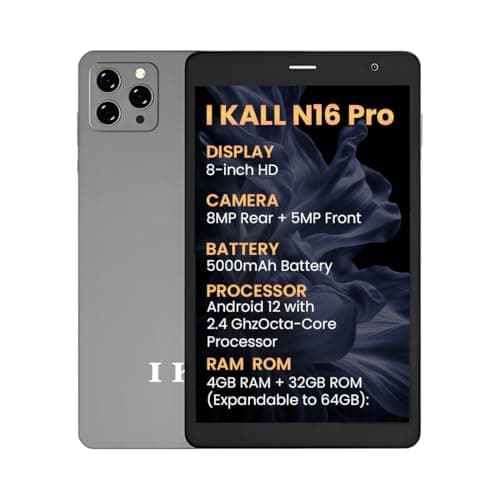 IKALL N16 Pro Smart Tablet – 8 Inch HD Display, Octa Core Processor, 4GB RAM + 32GB ROM, Android 12, 4G Voice Calling, Long-Lasting 5000mAh Battery (Grey)