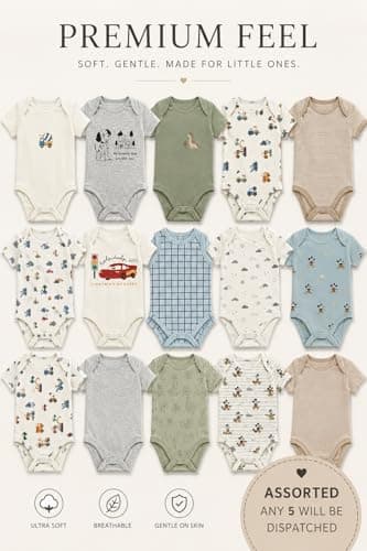 TuddyBuddy 100% Cotton Multi Color Romper/Bodysuit for Baby Boy & Baby Girl - Pack of 5 Bodysuits (Pack of 5 - Blues & Greys - Half Sleeves, 18-24 Months) 5