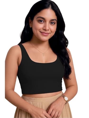 XOLANI Women’s Stylish Ribbed Sleeveless Lycra Stretchable Readymade Crop Tank Top Cami Blouse for Girls 2VX35 1044 4XL BLK Black