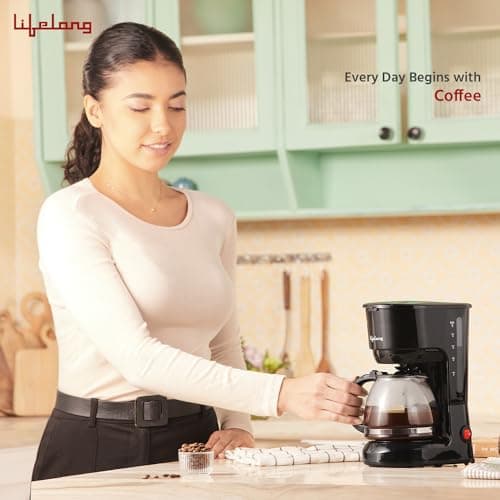 Lifelong Drip Coffee Maker for 5 Cups - Coffee Machine with Water Level Indicator, 750ml Borosilicate Carafe Glass Jar of 600W- Detachable Coffee Filter- Coffee Maker Machine for Home & Office (Black) 2