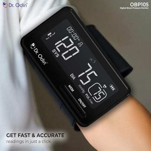 Dr. Odin OBP-105 Digital Blood Pressure Monitor Pulse Point 360° Low Battery detection, 22–42 cm Large Cuff, Accurate One-Touch Operation, Memory & Irregular-Pulse Alert, Type-C Cable (Black) 5