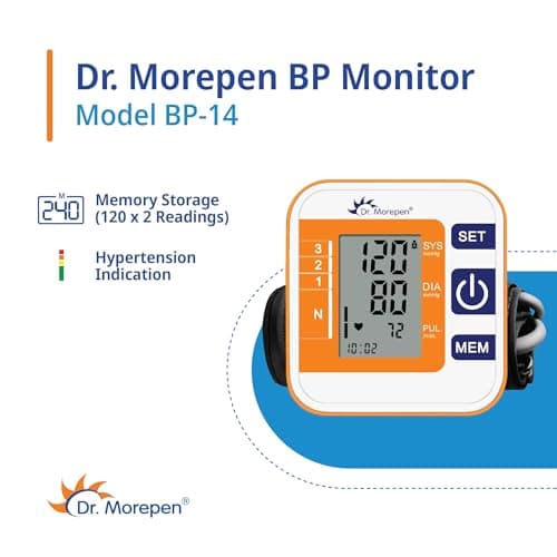 Dr. Morepen Arm Blood Pressure Monitor Model BP-14,White,Orange 2