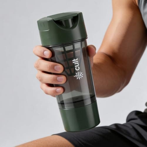 CULT Cyclone Shaker Bottle 500ml | Shaker for Gym & Leakproof Gym Sipper Bottle for Men & Women | Premium Protein Mixer for Whey Protein, Pre Workout & BCAAs (Army Green) 2