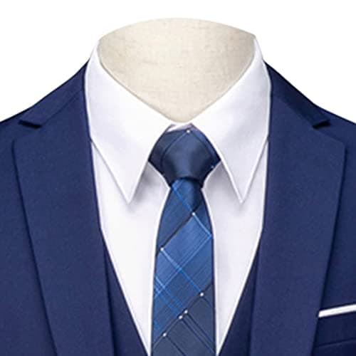 Maiyifu-GJ Men's 3 Piece Solid Color Suit Set Single Breasted Slim Fit Jacket Vest Pants Business Wedding Prom Blazer Sets (Dark Blue 1,X-Large) 3