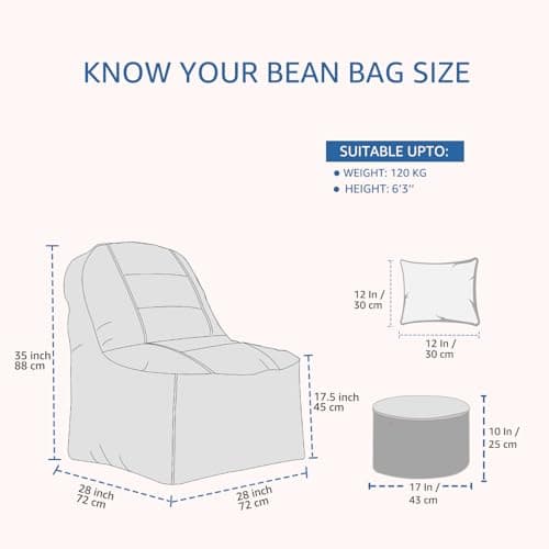 Amazon Brand - Solimo 4XL All Weather Water Resistant Lounger Bean Bag Combo with Footrest & Cushion, Filled with Beans | Multifunctional Pocket| Capacity: Upto 6'5'' Height, 125 KG Weight | Brown 2