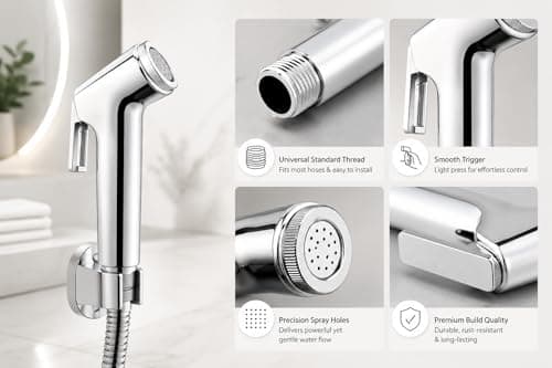 HOMEXA Health Faucet Jet Spray for Toilet & Bathroom | Chrome Bidet Sprayer Gun with 1.2m Stainless Steel Hose Pipe | ABS Body | Anti-Drip Nozzle | Easy Install (Pack of 1 (Only Gun)) 2