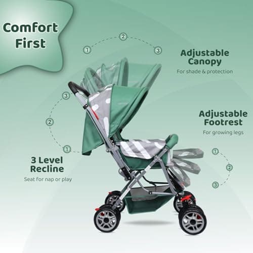 1st Step Yoyo Baby Stroller with 5 Point Safety Harness and Reversible Handlebar Stroller for Baby|Kids|Infants|New Born|Boys|Girls of 0 to 3 Years (Green) 3