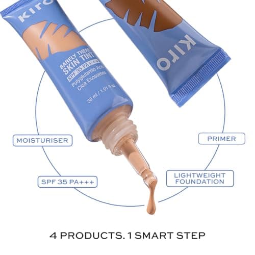 Kiro Barely There Skin Tint SPF 35 PA+++ - 37W Light Medium, 30ml | 4-in-1 Moisturiser, Primer, Sunscreen & Foundation | Lightweight Dewy Coverage | Polyglutamic Acid, Niacinamide & Ceramides Infused 4