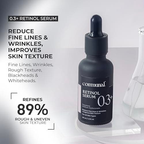 Communal Retinol 0.3% Face Serum 30ml with Hyaluronic Acid & Squalane | Anti Aging Retinol Serum for Fine Lines, Wrinkles & Uneven Texture | Hydrating Night Serum for Oily & Dry Skin 3