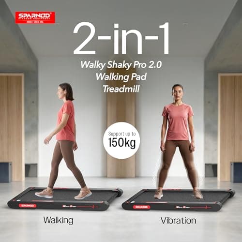 Sparnod Fitness WalkyShaky 2.0 PRO Walking Pad Treadmill for Home Use, 3HP Motor, 3–6 km/h Speed, 10% Manual Incline, LCD Display, Remote Control, 150kg Max User Weight 2
